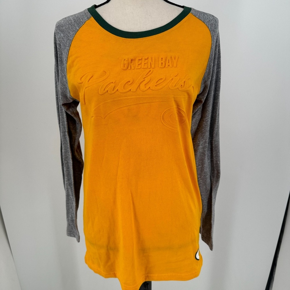 NFL Team Apparel Green Bay Packers Shirt WOMENS Gray Green Gold Long Sleeve XL